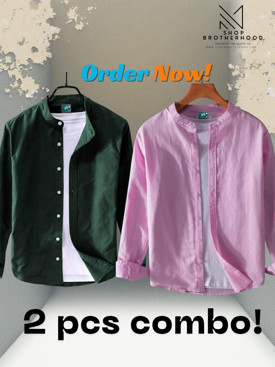 2 Pcs Casual Shirt Combo-Green, Light Purple